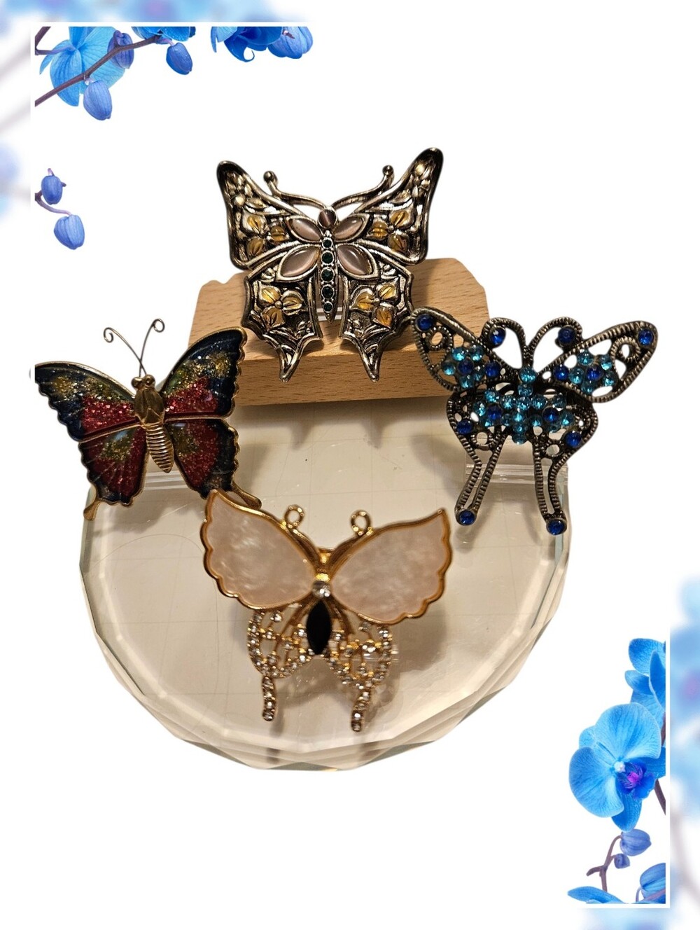 Multicolor Gold & Gun Metal Tone Butterfly Brooch Bundle
